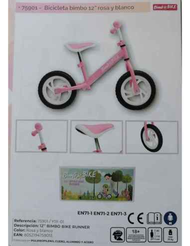 MINI BICICLETA RUNNER INFANTIL BIMBO, 18+ MESES, 12" COLOR ROSA