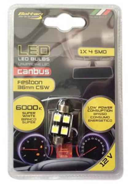 12V 4SMD 5050 36MM WHITE 1 UNIDAD BLISTER CANBUS