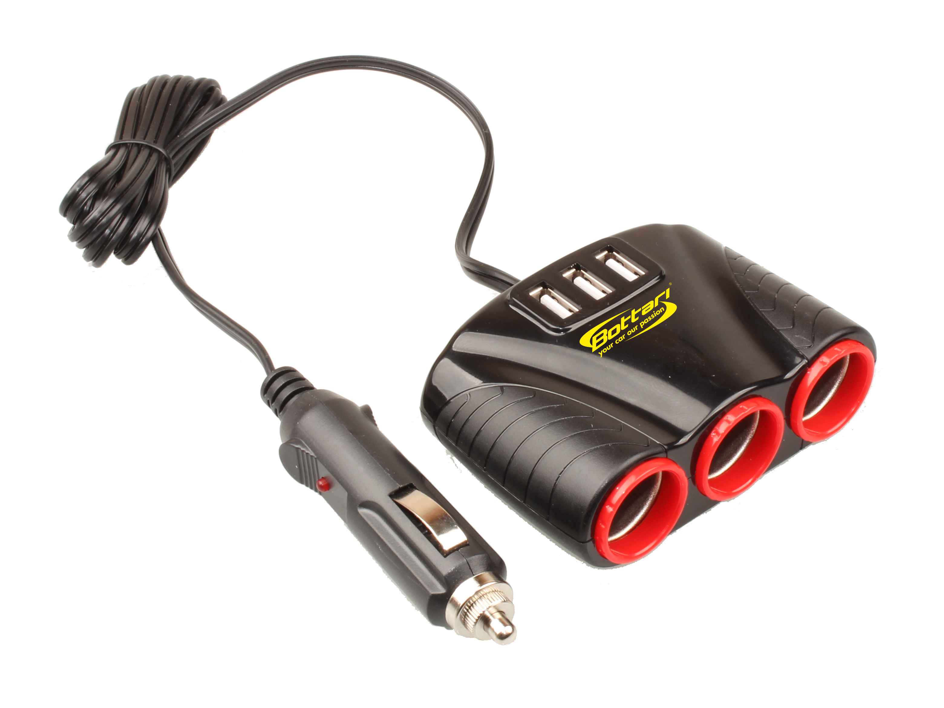 CAR CHARGER - 3 ENCHUFE + 3 USB DOUBLE TRIPLE