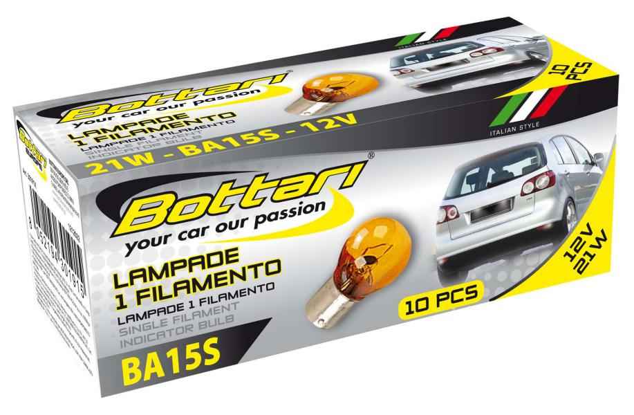 LAMPARA 12V 21W BA15S NARANJA CAJA 10 UNIDADES
