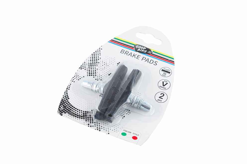 ZAPATAS DE FRENO V-BRAKE 70MM. FRENO CON ROSCA. BANDA DE RODADURA CLASICA. ASIMETRICOS.