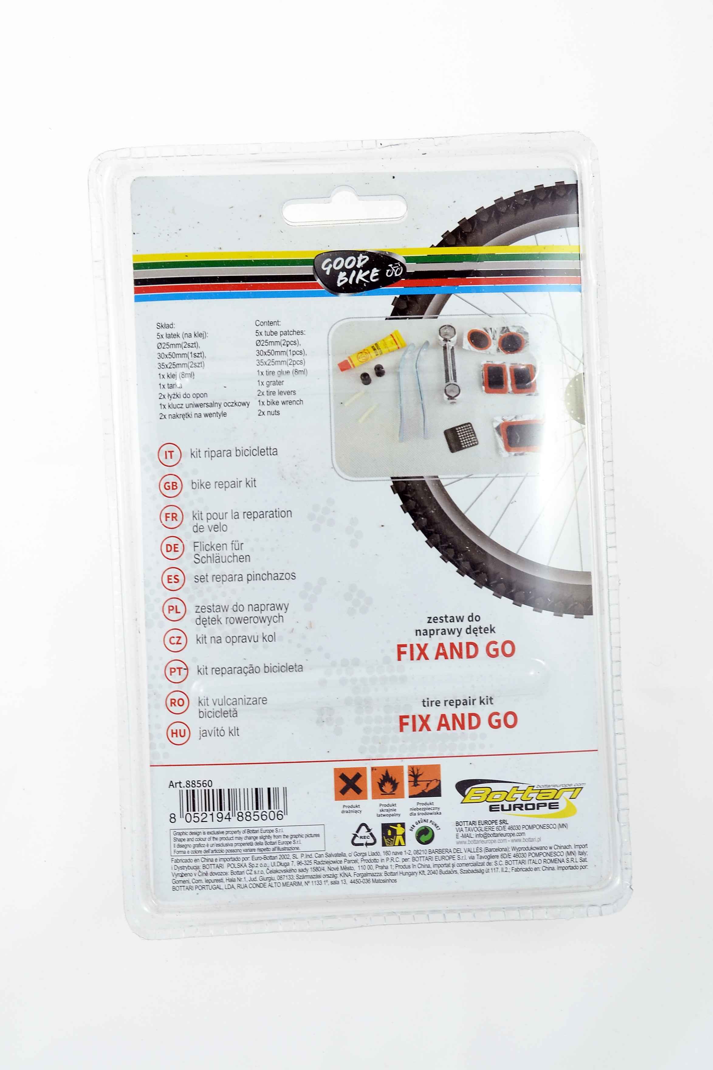KIT REPARA RUEDA FIX AND GO. 5 PARCHES 2x DIAM25MM - 1x 30x50MM - 2x 35x25MM - PEGAMENTO Y LIJA, 2 PALANCAS