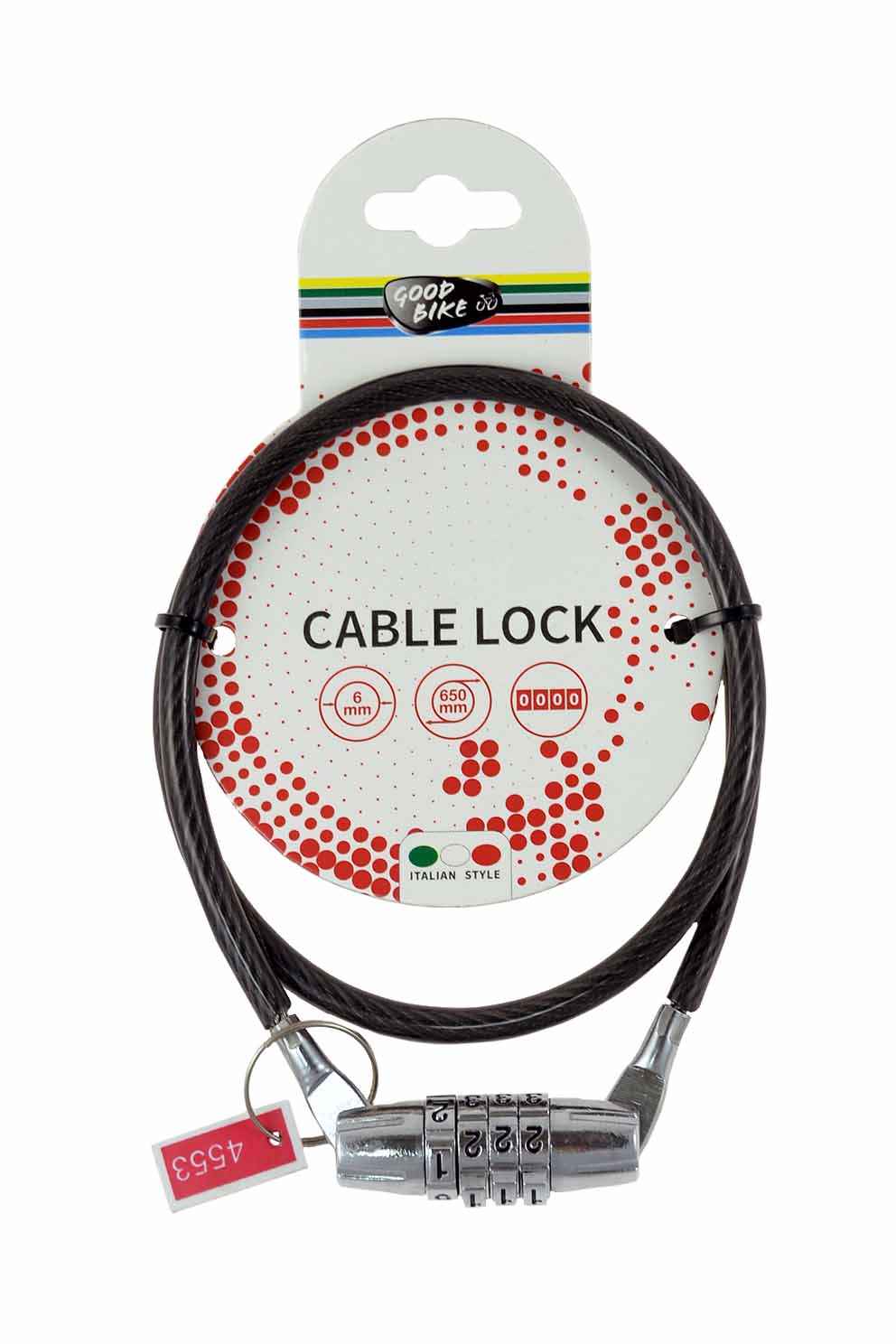 CABLE ANTIRROBO CON CIERRE DE SEGURIDAD NUMERICO DIAM6x650MM. COLORES SURTIDOS