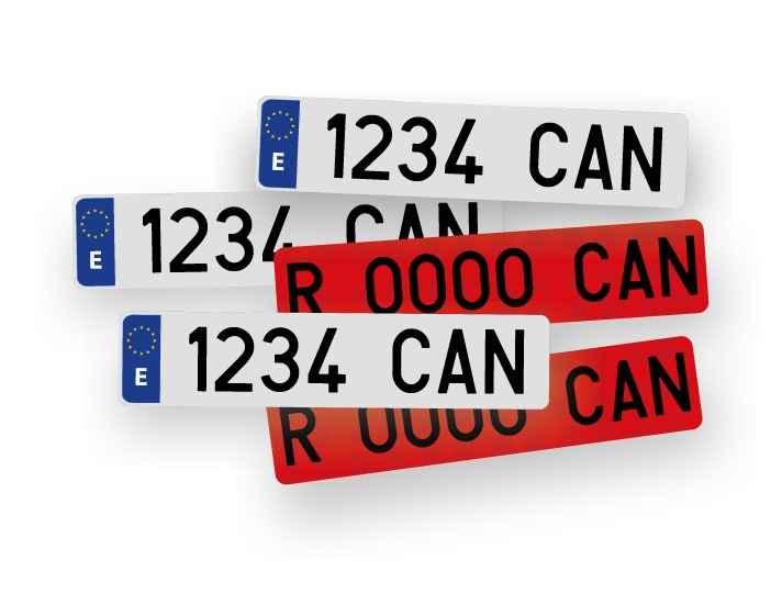 Placa de matrícula para conjunto completo 3 blancas + 2 rojas - homologadas