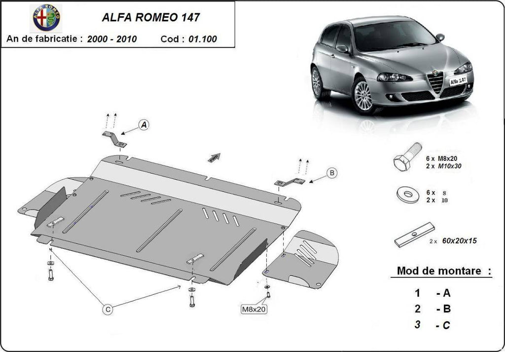 Cubre cárter metálico Alfa Romeo 147 (2000-2010) a medida