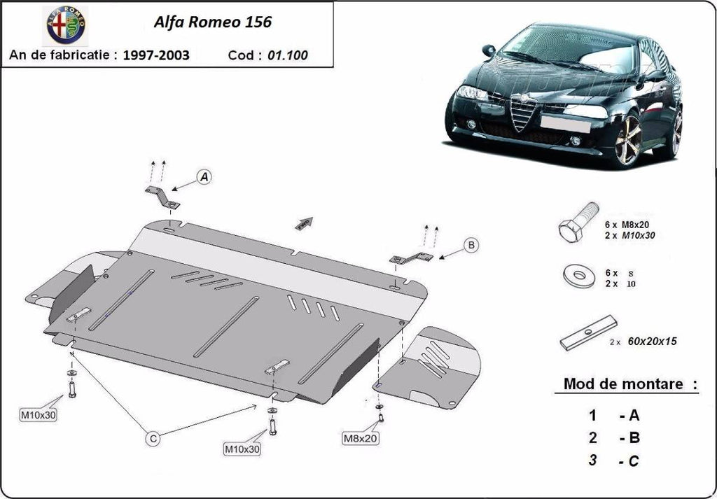 Cubre cárter metálico Alfa Romeo 156 (1997-2003) a medida