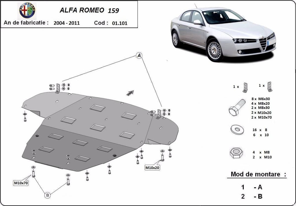 Cubre cárter metálico Alfa Romeo 159 (2004-2011) a medida