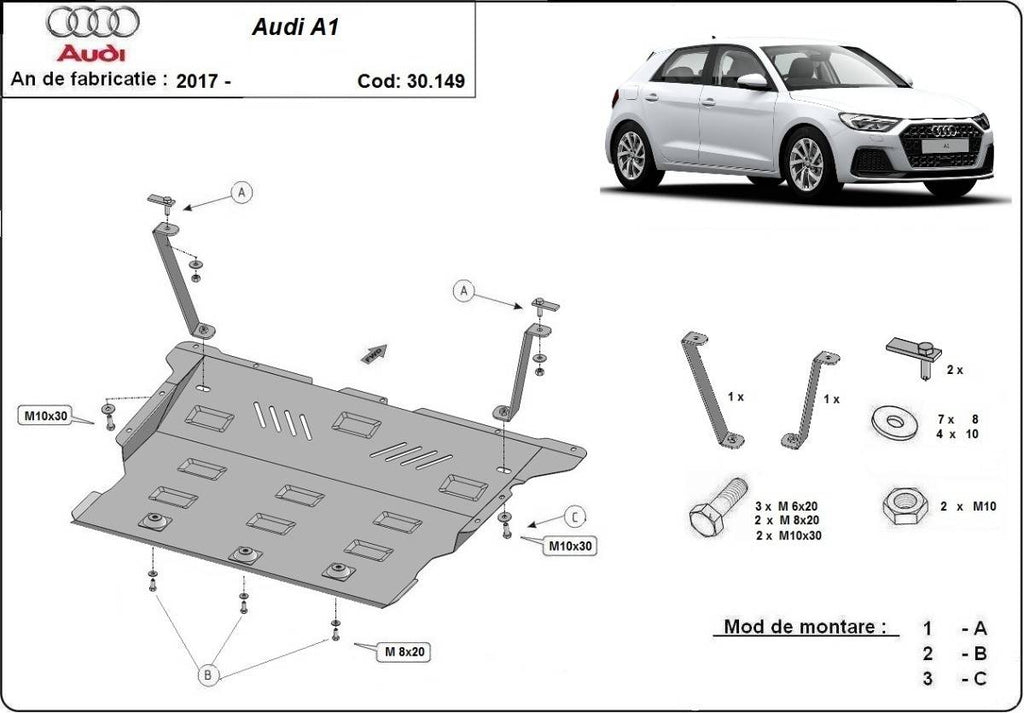 Cubre cárter metálico Audi A1 (2017-actualidad) a medida