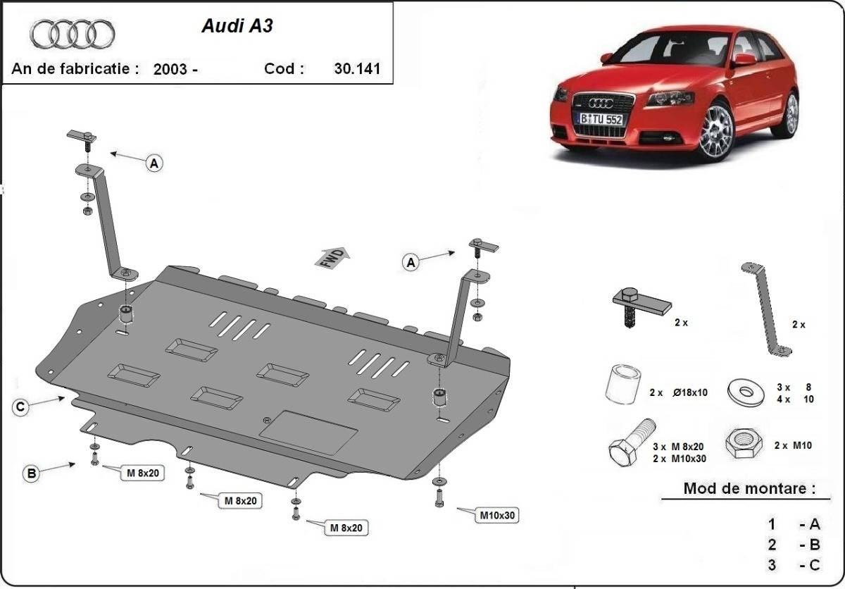 Cubre cárter metálico Audi A3 (2003-2008) a medida