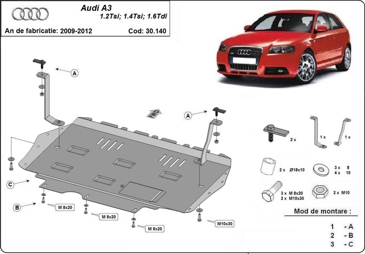 Cubre cárter metálico Audi A3 (2008-2012) a medida