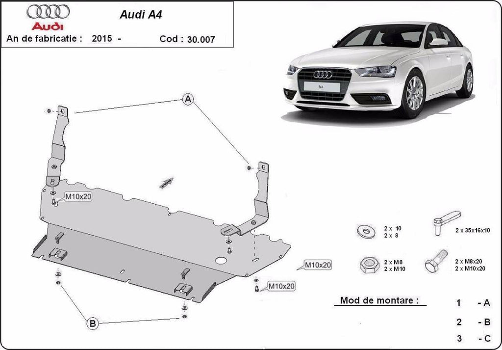 Cubre cárter metálico Audi A4 B9 (2015-actualidad) a medida