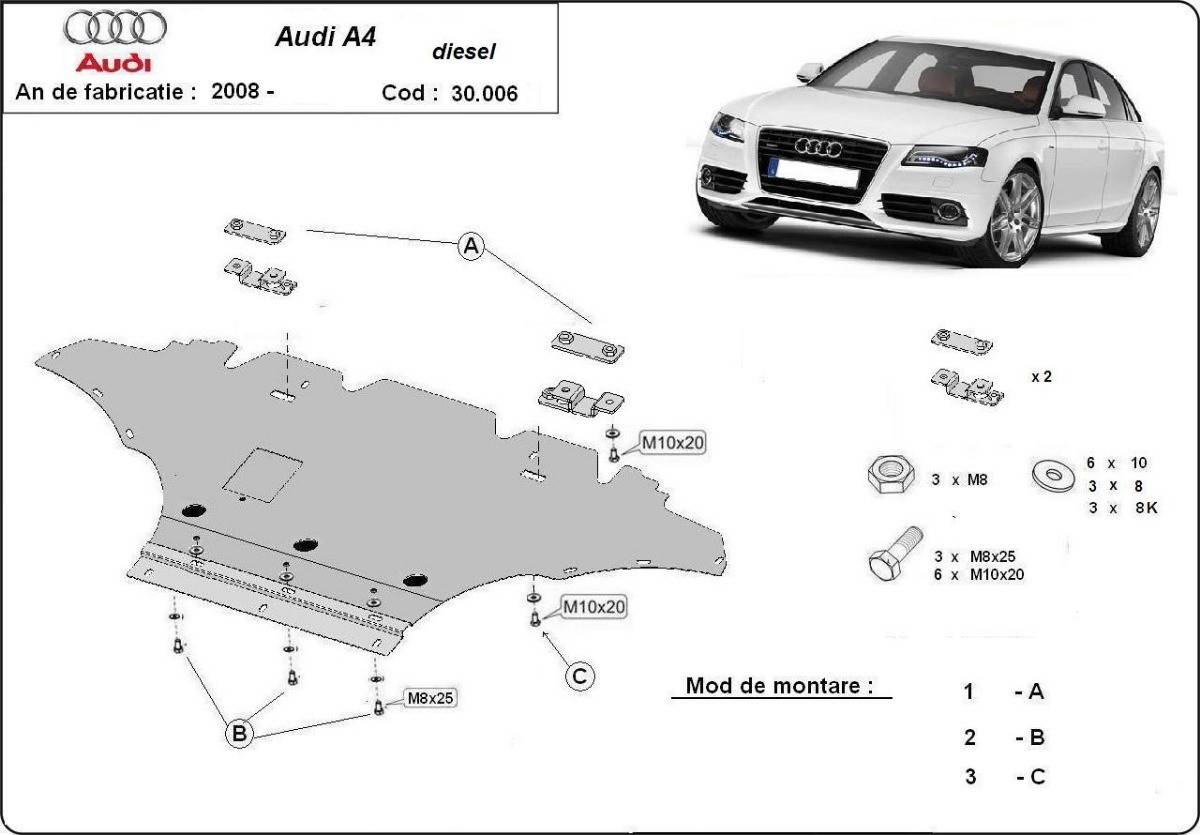 Cubre cárter metálico Audi A4 B8, Diesel (2008-2014) a medida