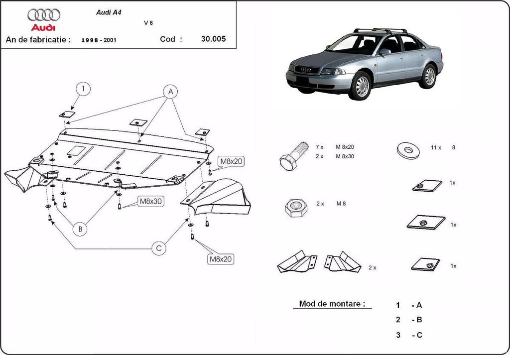Cubre cárter metálico Audi A4 B5 (1997-2000) a medida