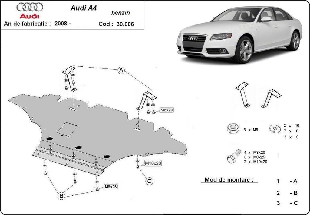 Cubre cárter metálico Audi A4 B8 All Road, Gasolina (2008-2014) a medida