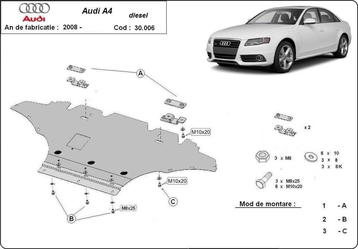 Cubre cárter metálico Audi A4 B8 All Road, Diesel (2008-2014) a medida