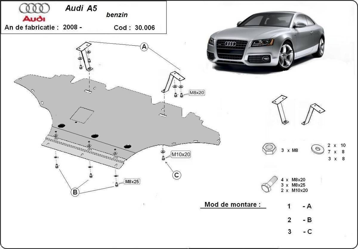 Cubre cárter metálico Audi A5, Gasolina (2008-2016) a medida