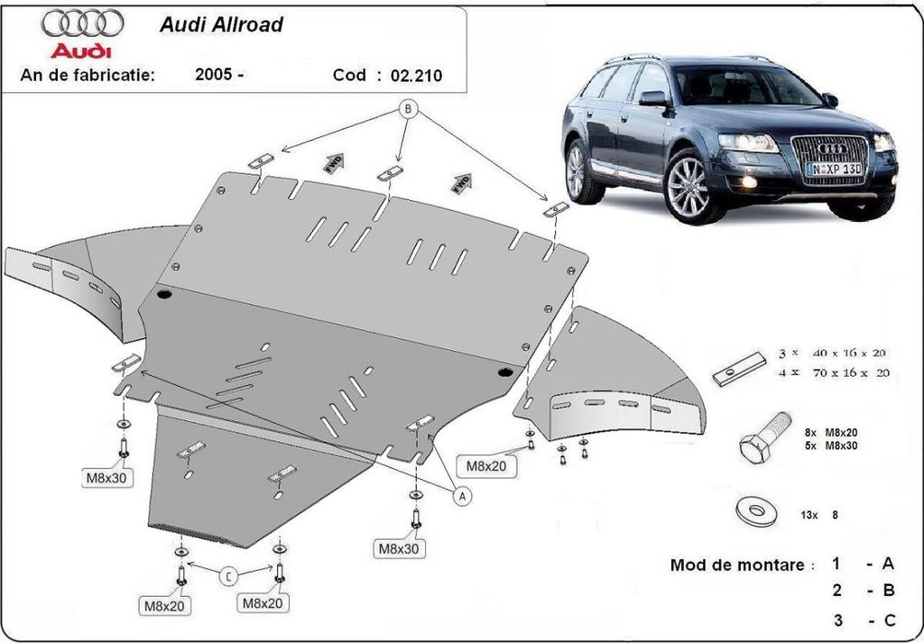 Cubre cárter metálico Audi A6 Allroad 2 - Lateral "02.210L" (2005-2011) a medida