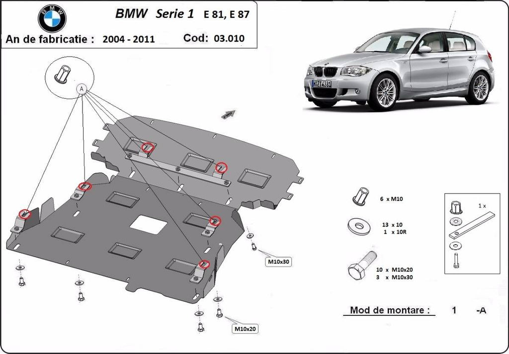 Cubre cárter metálico BMW Serie 1 E81,E87 (2004-2011) a medida
