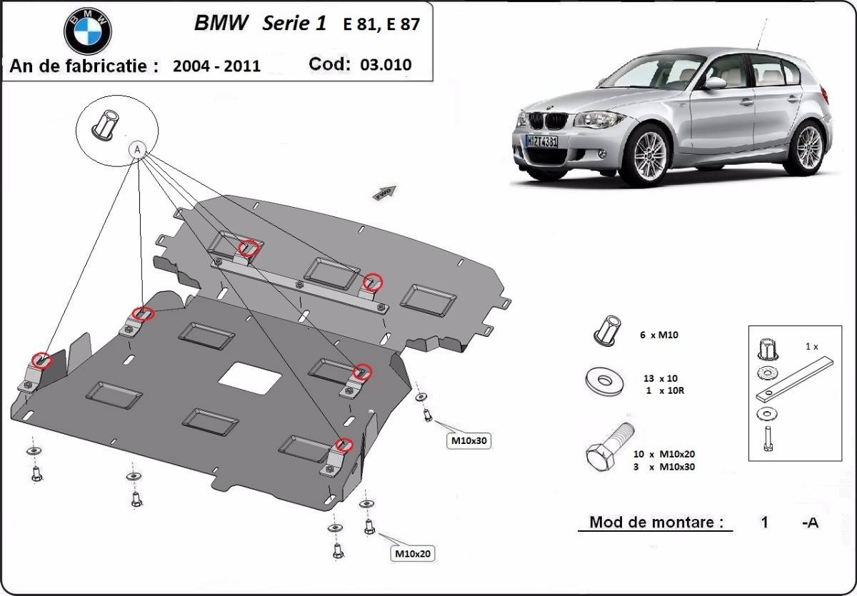 Cubre cárter metálico BMW Serie 1 E81,E87 (2004-2011) a medida