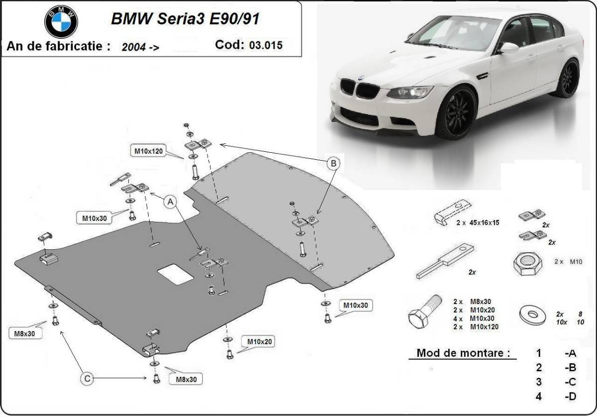 Cubre cárter metálico BMW Serie 3 E90/91 (2004-2011) a medida