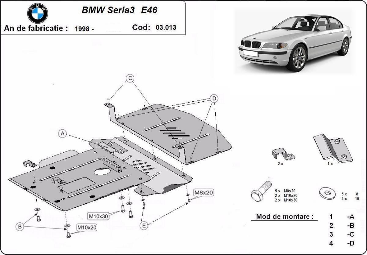 Cubre cárter metálico BMW Serie 3 E46 - Gasolina (1998-2005) a medida