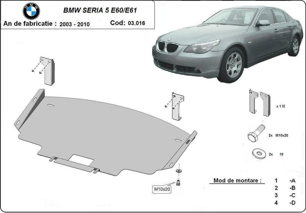 Cubre cárter metálico BMW Serie 5 E60/E61 Parachoques Delantero Estándar (2003-2010) a medida