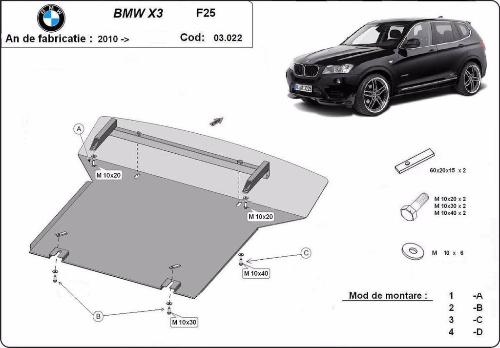Cubre cárter metálico BMW X3 - F25 (2010-2017) a medida