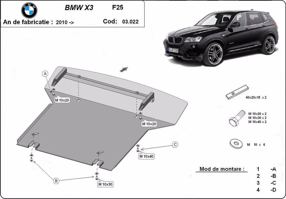 Cubre cárter metálico BMW X3 - F25 (2010-2017) a medida