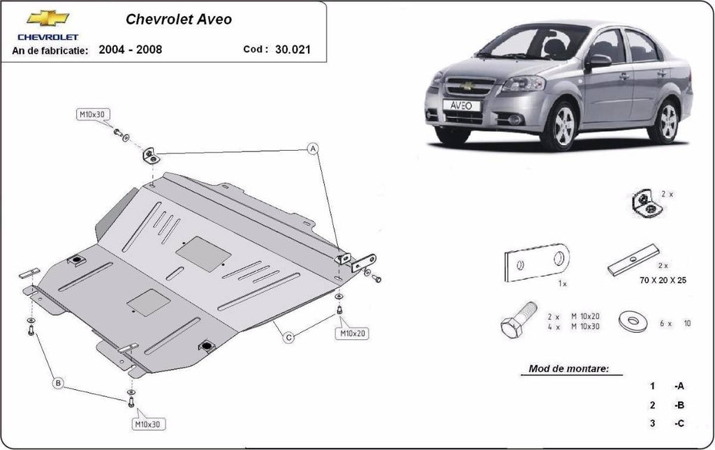 Cubre cárter metálico Chevrolet Aveo (2004-2008) a medida