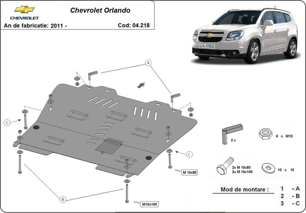 Cubre cárter metálico Chevrolet Orlando (2011-2018) a medida