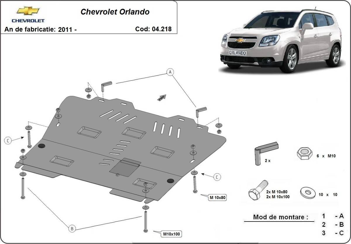 Cubre cárter metálico Chevrolet Orlando (2011-2018) a medida