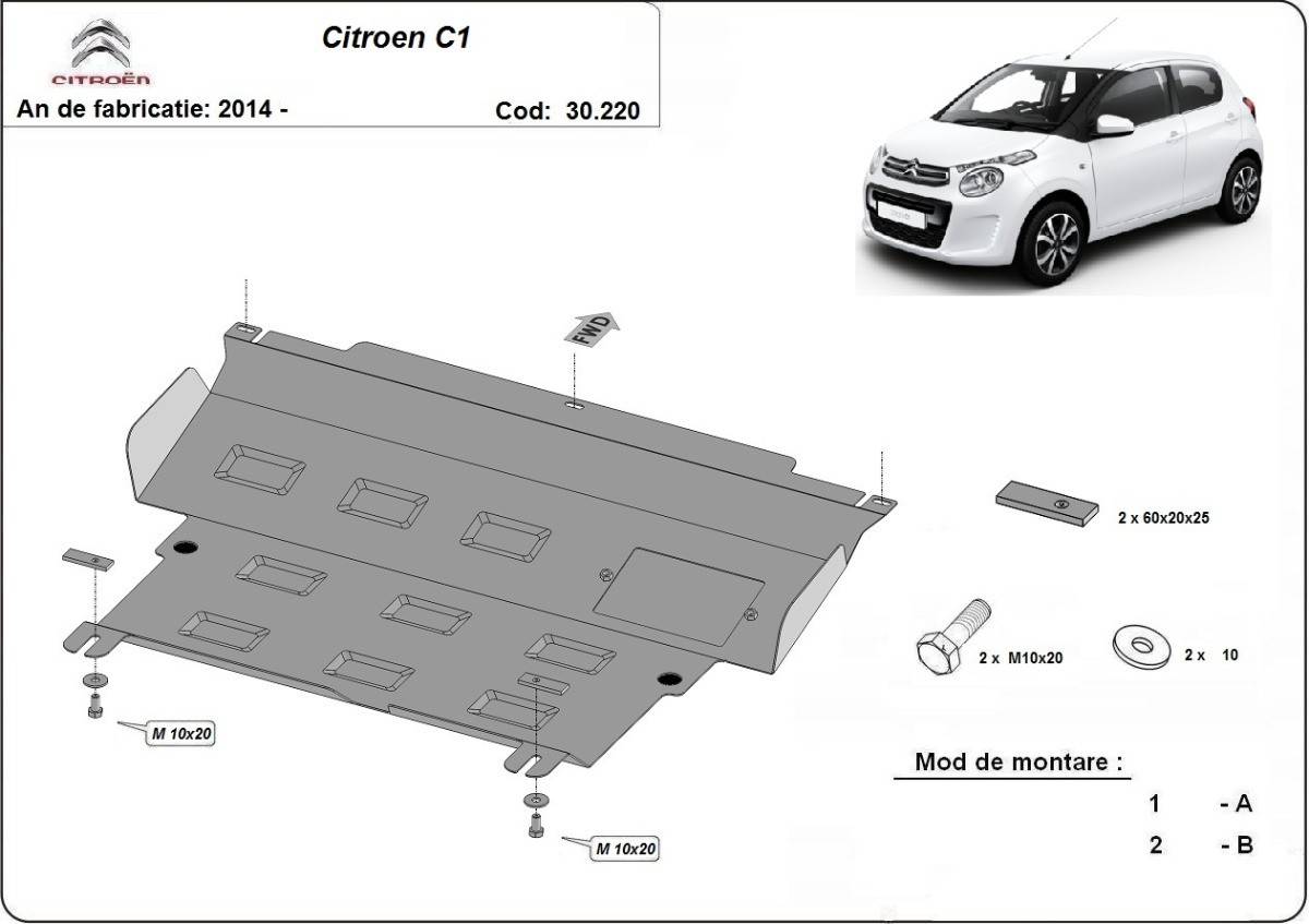 Cubre cárter metálico Citroën C1 (2014-actualidad) a medida