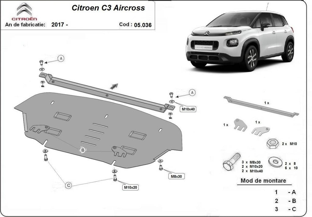 Cubre cárter metálico Citroën C3 Aircross (2017-actualidad) a medida