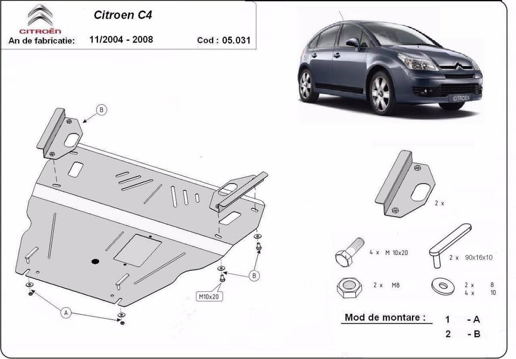 Cubre cárter metálico Citroën C4 (2004-2008) a medida