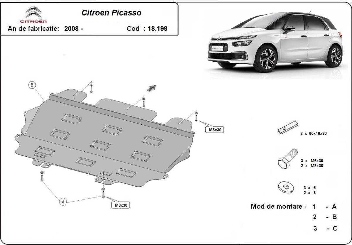 Cubre cárter metálico Citroën C4 Picasso (2008-2018) a medida