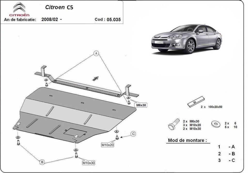 Cubre cárter metálico Citroën C5 (2008-2017) a medida