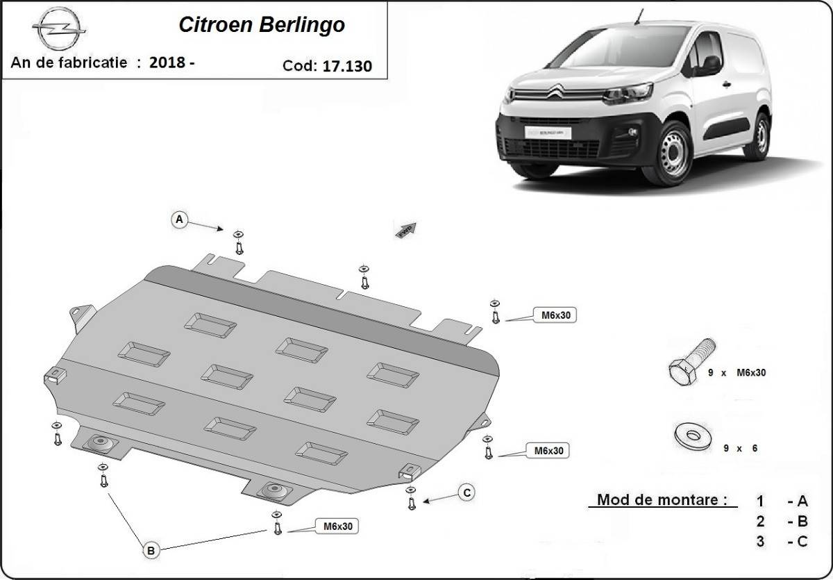 Cubre cárter metálico Citroën Berlingo (2018-actualidad) a medida