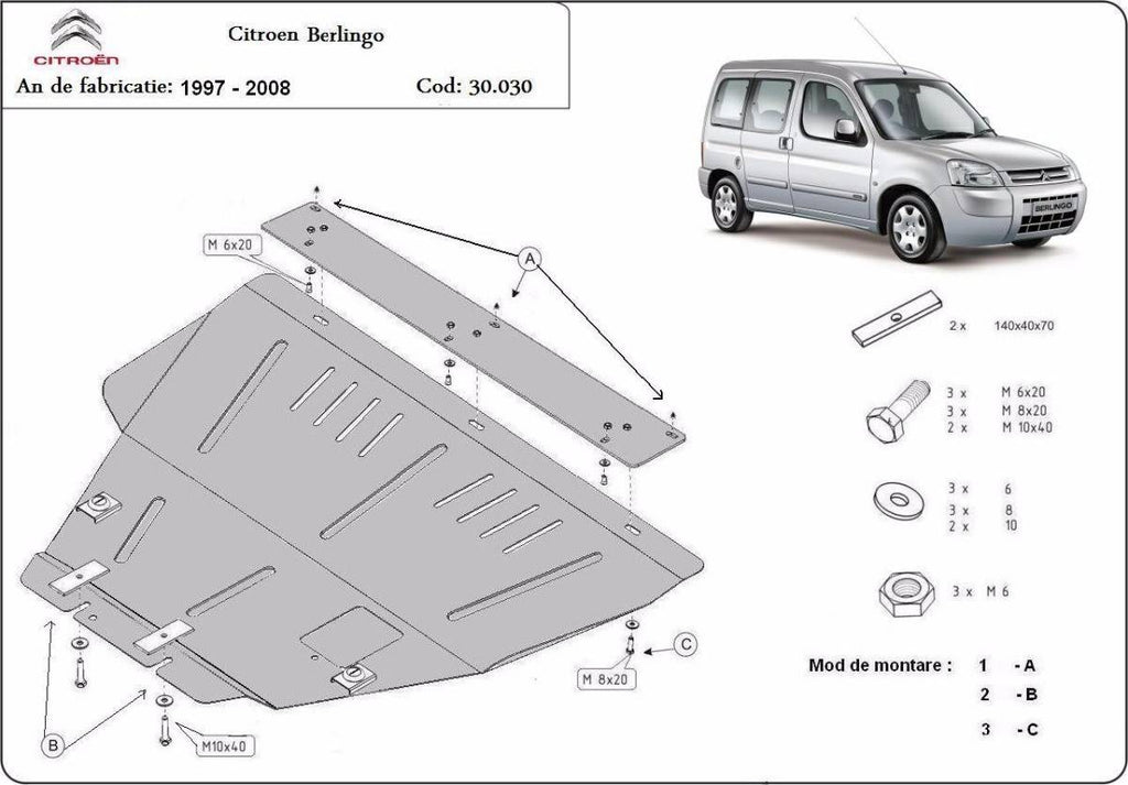 Cubre cárter metálico Citroën Berlingo (1997-2008) a medida