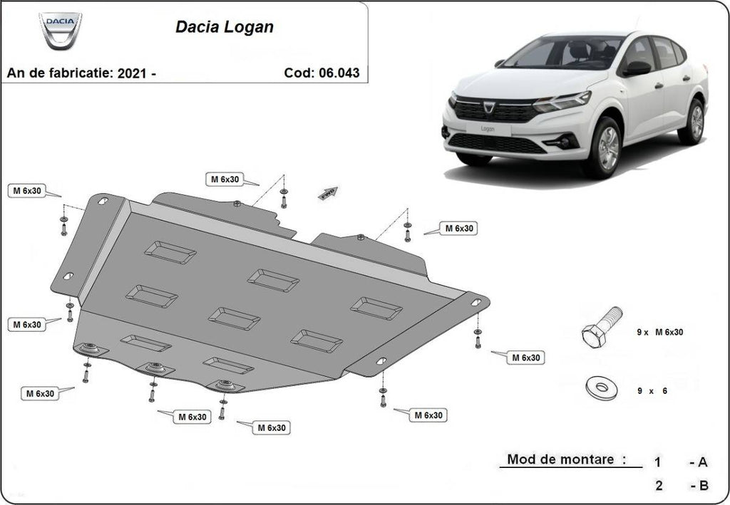 Cubre cárter metálico Dacia Logan (2021-actualidad) a medida