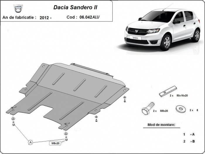 Cubre cárter Aluminio Dacia Sandero 2 "06.042ALU" (2012-2020) a medida
