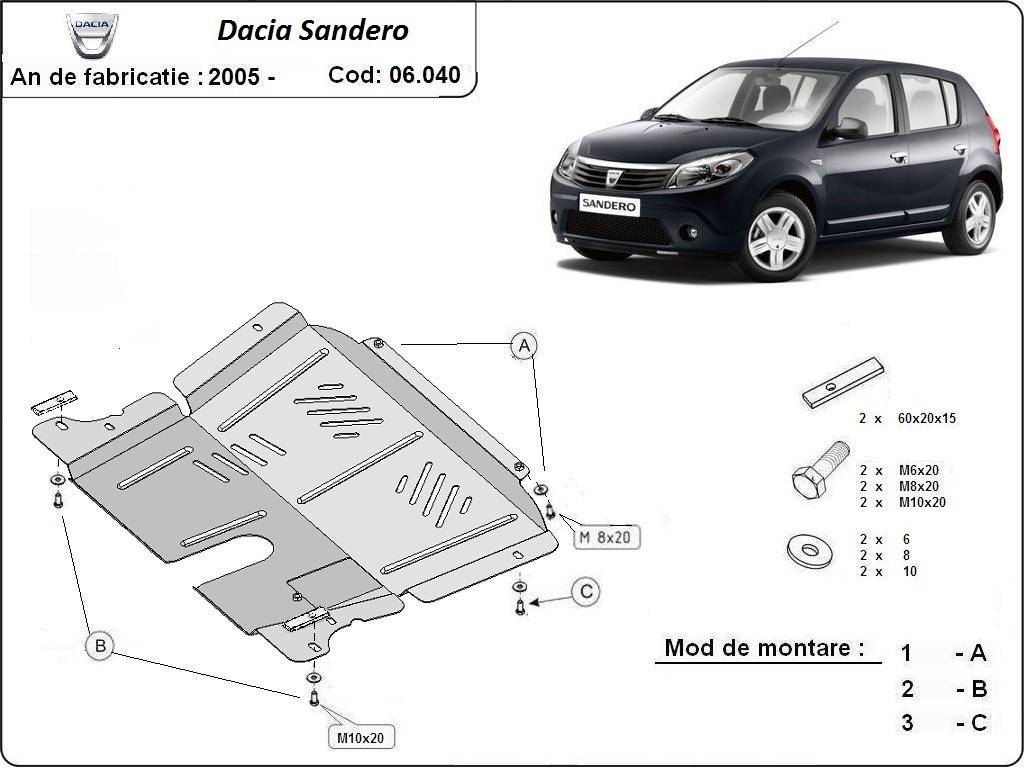 Cubre cárter metálico Dacia Sandero (2005-2012) a medida