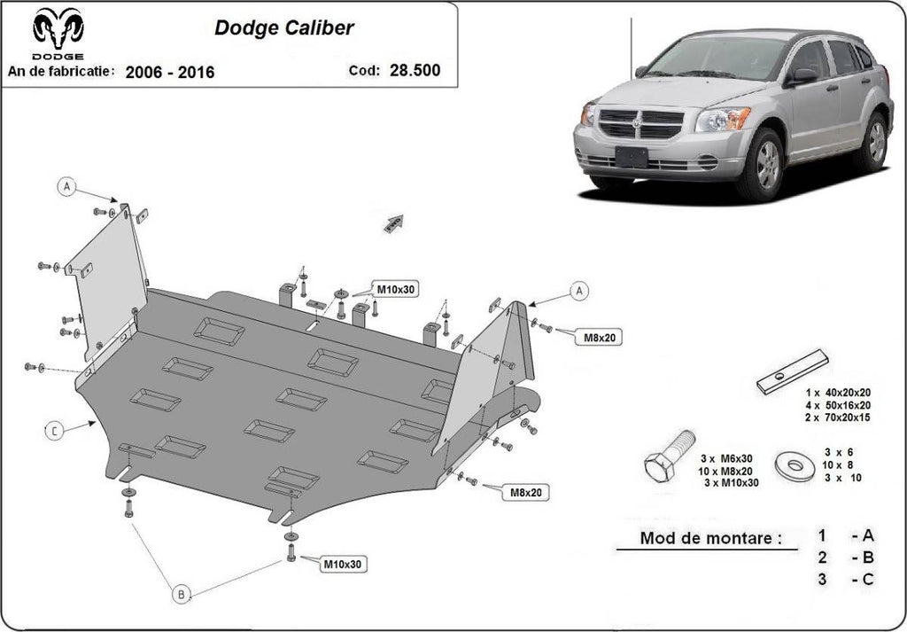 Cubre cárter metálico Dodge Caliber (2006-2016) a medida