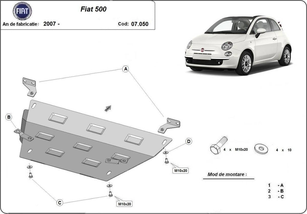 Cubre cárter metálico Fiat 500 (2007-actualidad) a medida