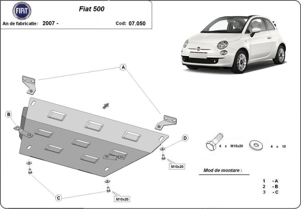 Cubre cárter metálico Fiat 500 (2007-actualidad) a medida