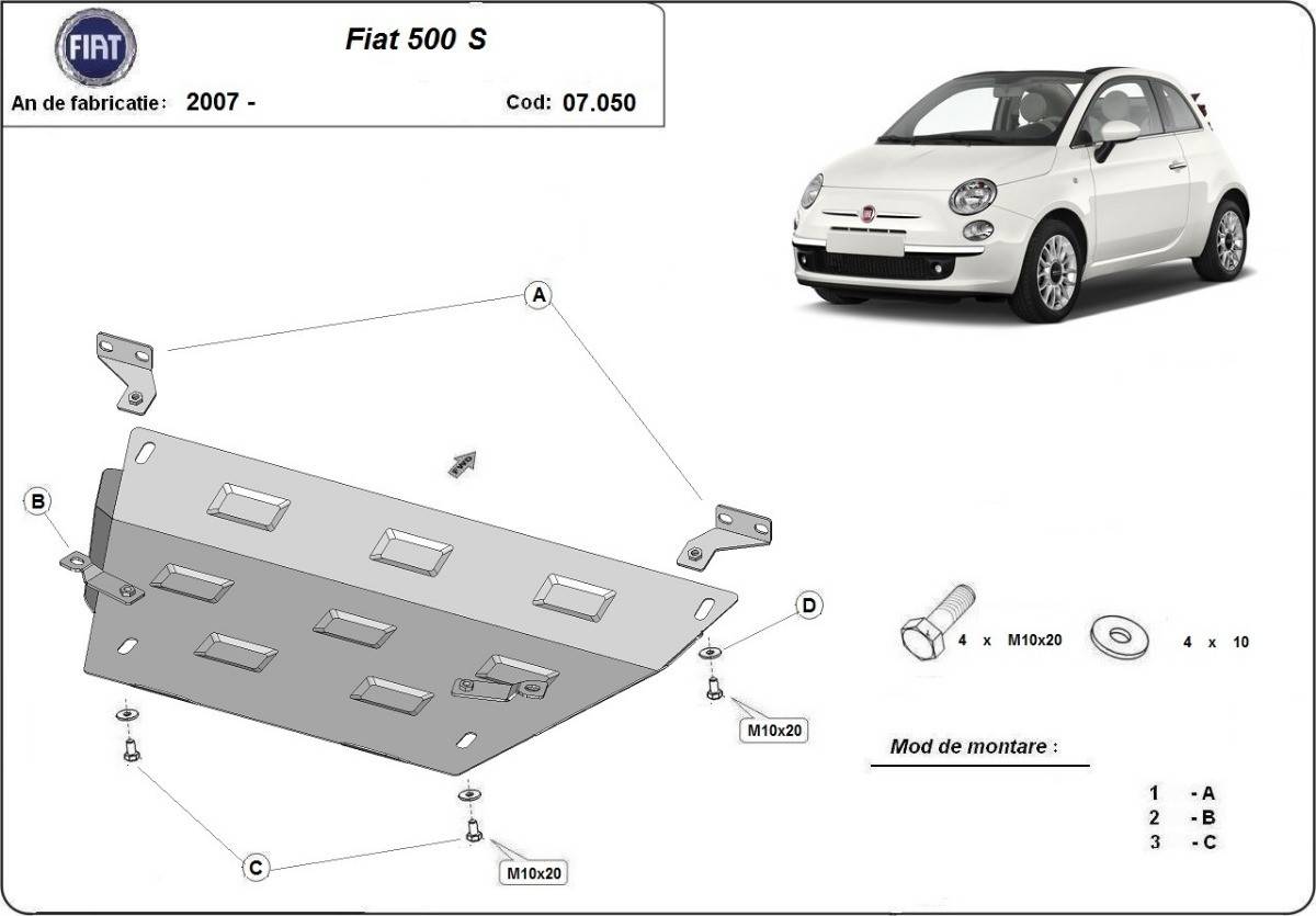 Cubre cárter metálico Fiat 500 S (2007-actualidad) a medida