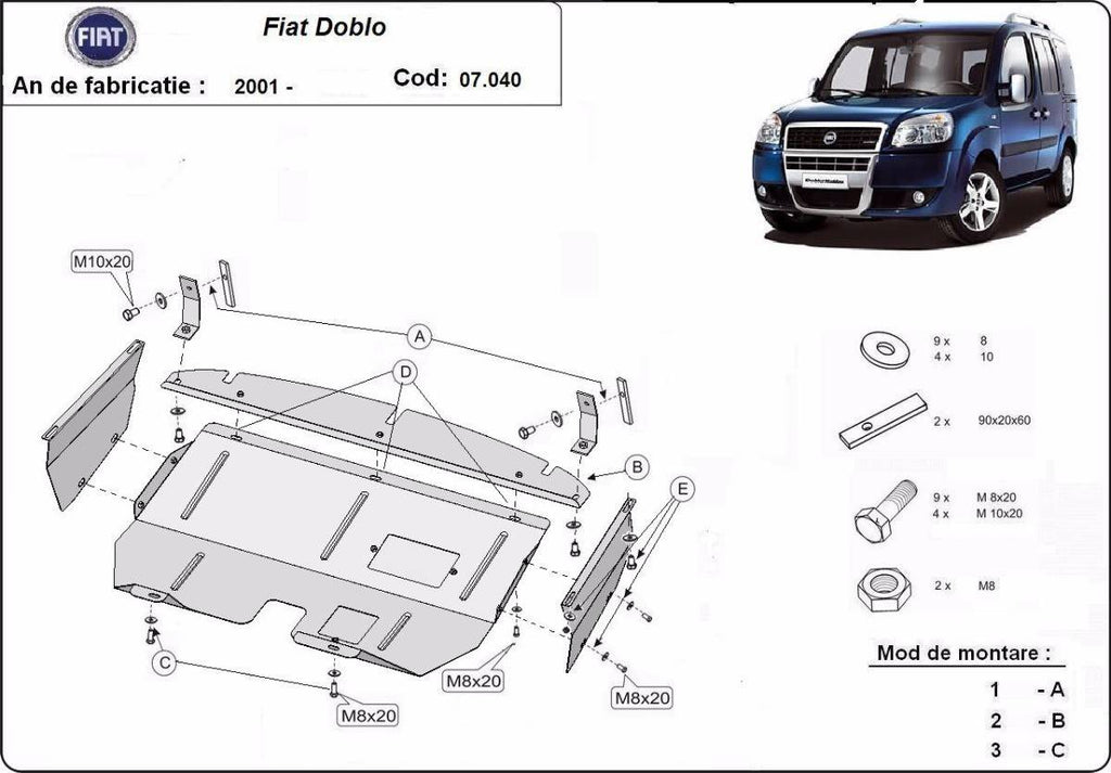 Cubre cárter metálico Fiat Doblo (2001-2010) a medida