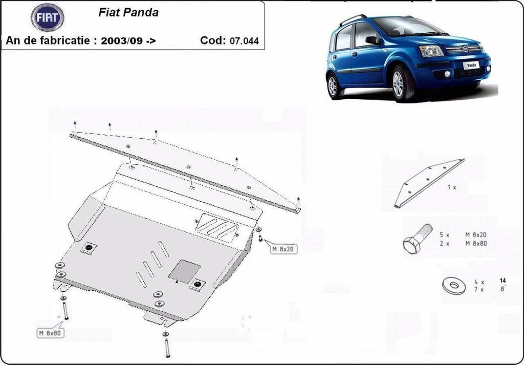 Cubre cárter metálico Fiat Panda (2003-2012) a medida