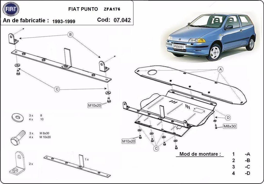 Cubre cárter metálico Fiat Punto (1993-1999) a medida