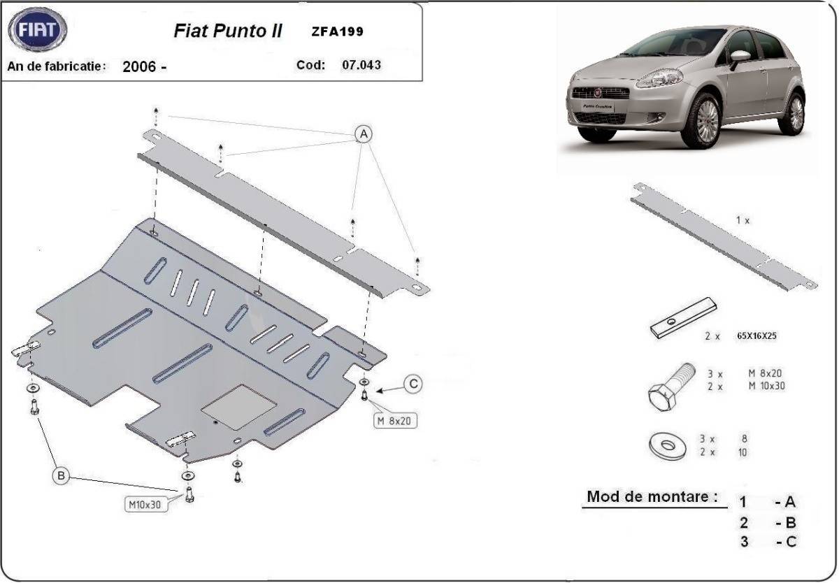 Cubre cárter metálico Fiat Punto (2006-2018) a medida