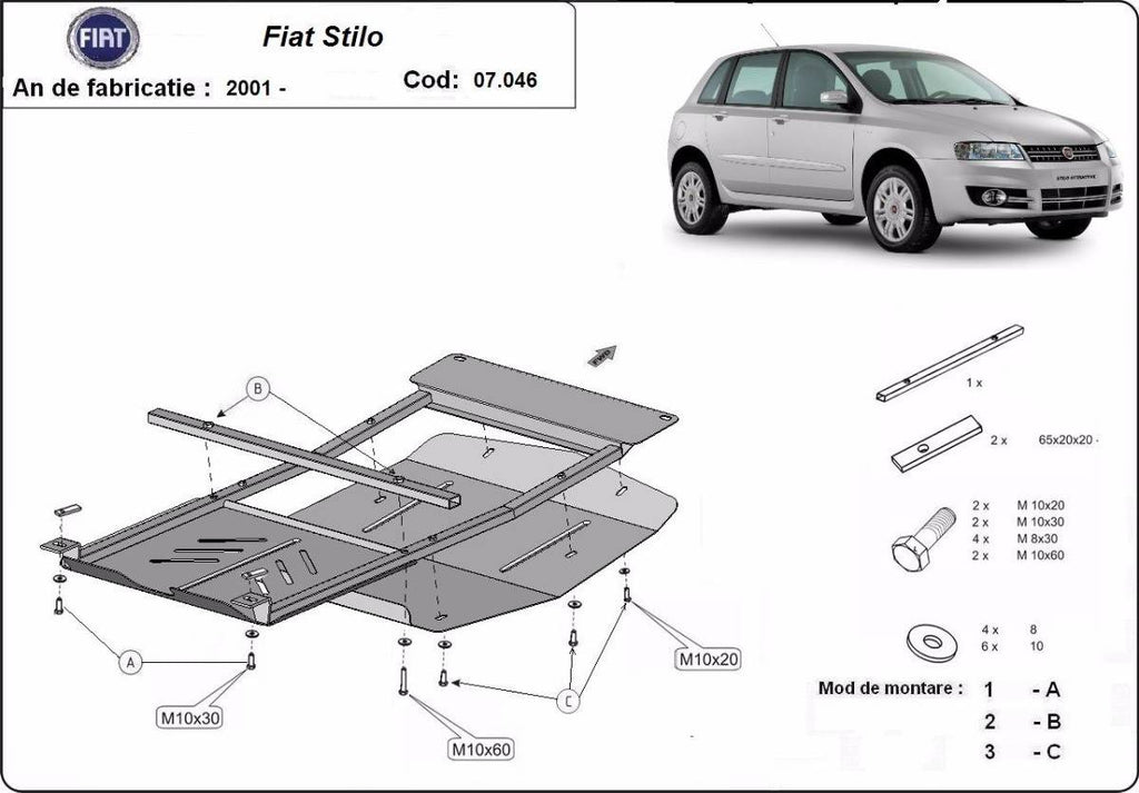 Cubre cárter metálico Fiat Stilo (2001-2010) a medida